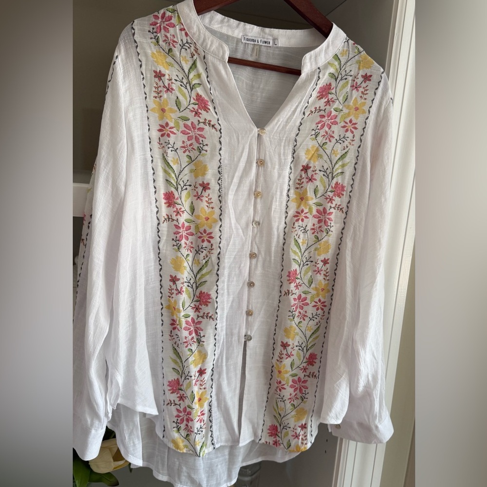 Figueroa & Flower Boho Floral Top Sz L - Picture 3 of 13